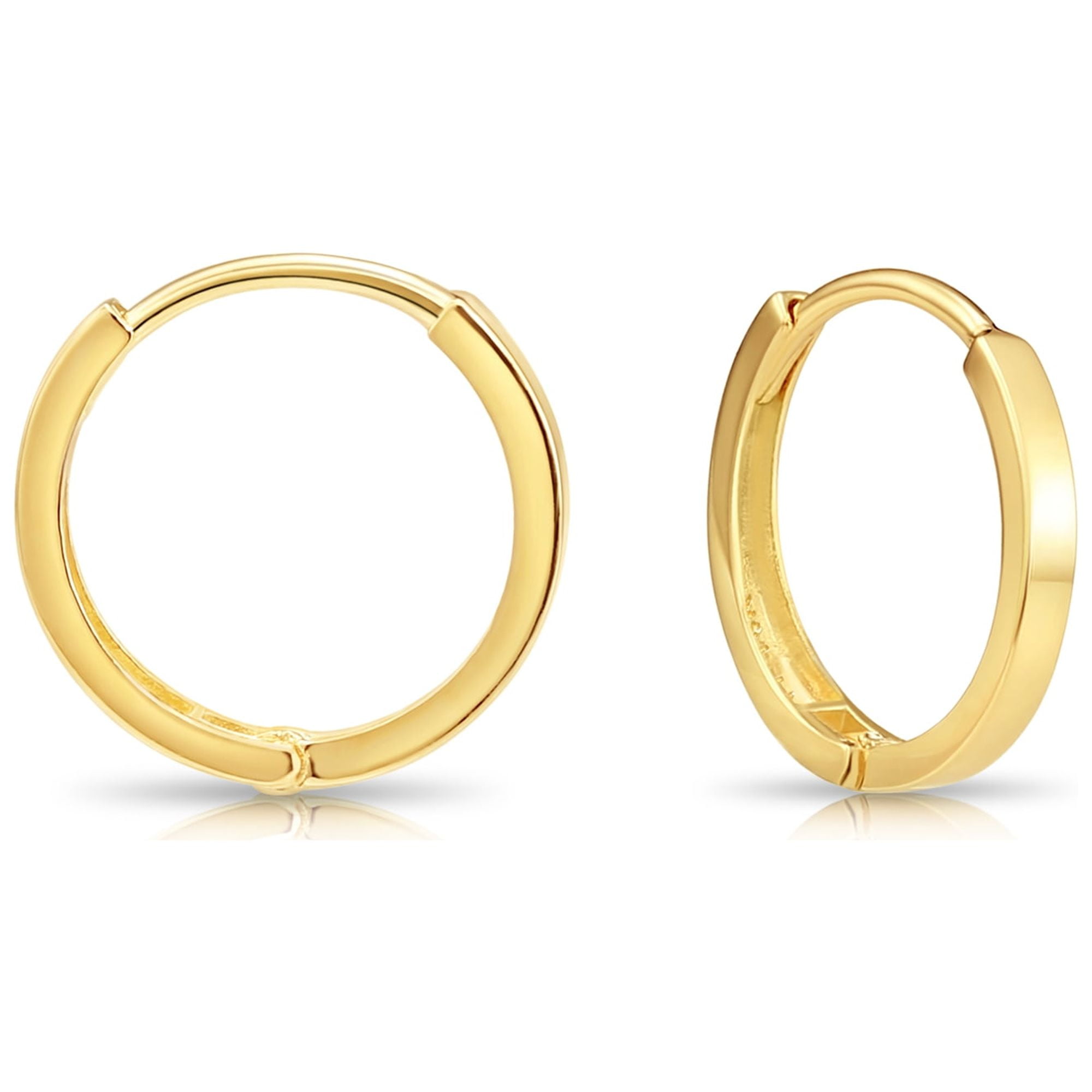 Tilo Jewelry 14K Yellow Gold Shiny Round Plain Huggie Hoop Earrings | 13mm Small | Dainty Everyday Earrings for Women, Men, Unisex
