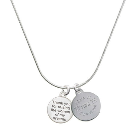 Delight Jewelry Silver-tone Thank You for Raising the Woman of my Dreams - Engraved Congrats Class of 2026 Charm Necklace, 18"