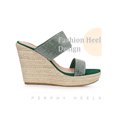 thumbnail image 3 of BLISSFUL STEP Sandales Compensées Espadrilles à Plateforme avec Strass pour Femmes Vert (Taille 8), 3 of 4