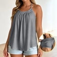 thumbnail image 2 of OOOUM Women Pleated T Back Tank Top Solid Spaghetti Strap Pullover Scoop Neck Flowy Loose Fit Lightweight Beach Casual Layering Camisole Grey XXXL, 2 of 6