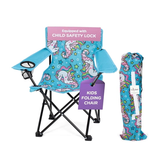 Emily Rose Magical Sea Unicorn Kids Folding Camp Beach Chair with Safety Lock and Carry Case, Blue