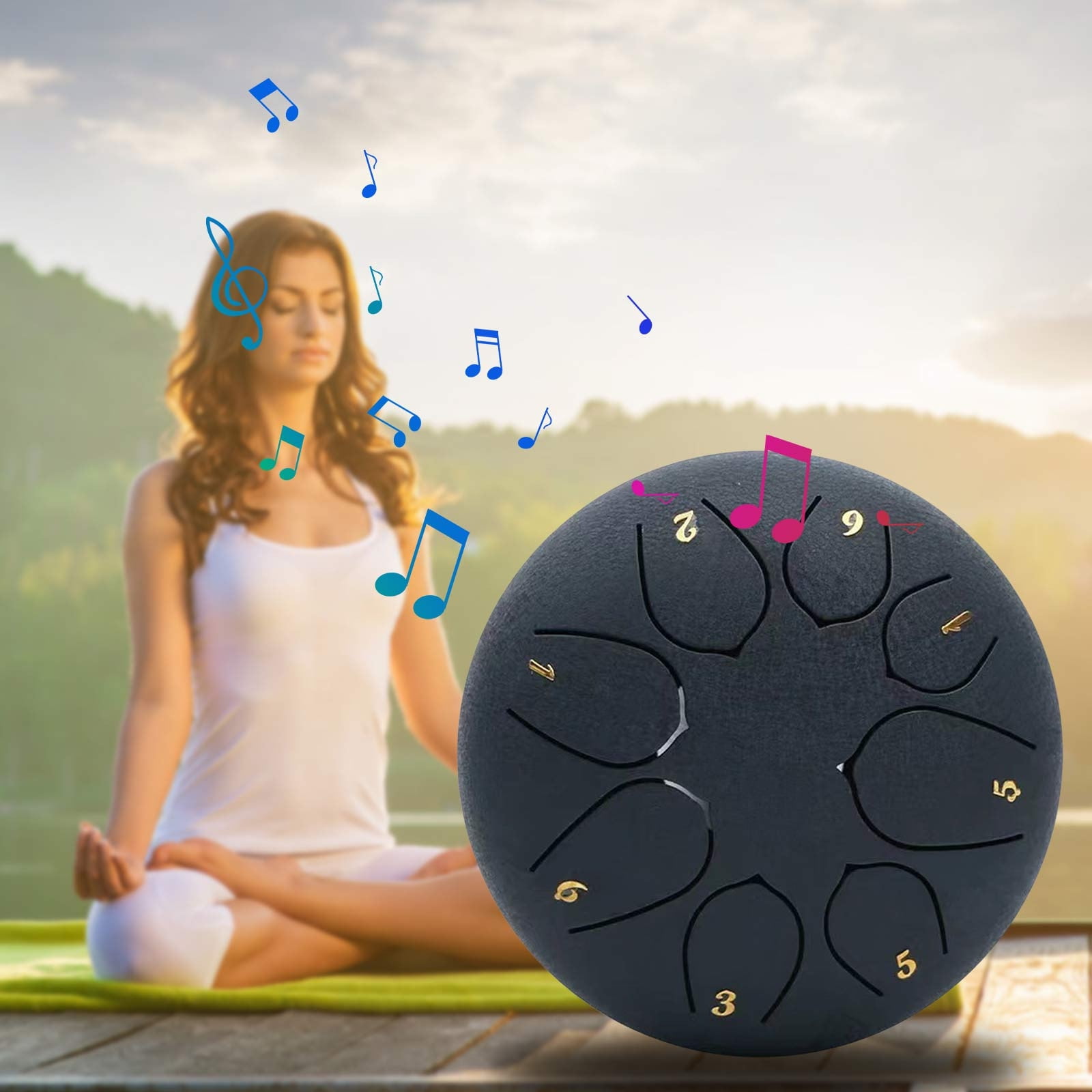 Qocolhg Outdoor Rain Drum, 8 Notes 6 Inch Steel Hand Drum with Bag, Music Book, Drumsticks, Mallet Holder and Finger Picks, Tongue Drum for Camping, Meditation or Yoga, Christmas Gifts for Women