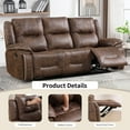 thumbnail image 3 of Bonzy Home Manual Recliner 3-Seat Sofa — 3-Seater Reclining Couch with Hidden Cup Holders & Vintage Rivet Mid-Century Design, Brown, 3 of 6
