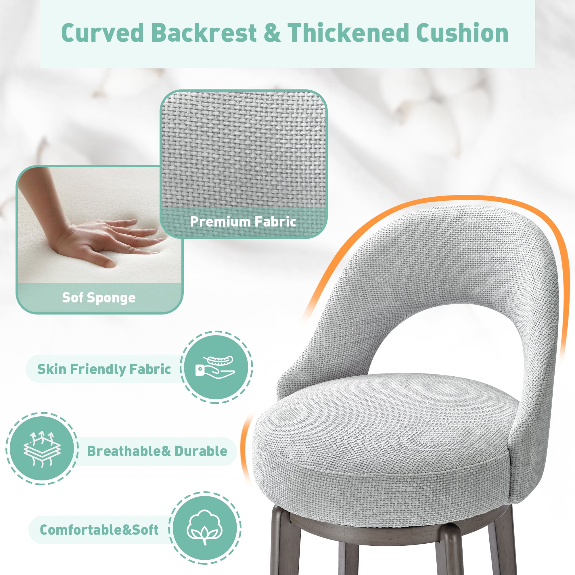 TrumanPick 30" Swivel Bar Stool??Set of 4 Upholstered Counter-Height Barstools U Shape Pub Chair Stools for Kitchen Island room