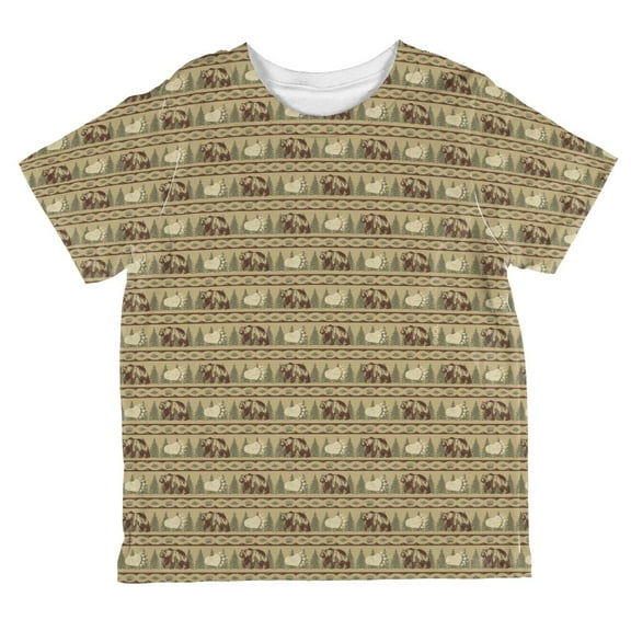 Grizzly Bear Pattern Tan All Over Toddler T Shirt Multi 2T