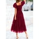 thumbnail image 2 of Vestido PRETTYGARDEN de tul midi fruncido para mujer, color rojo vino, 2 of 8