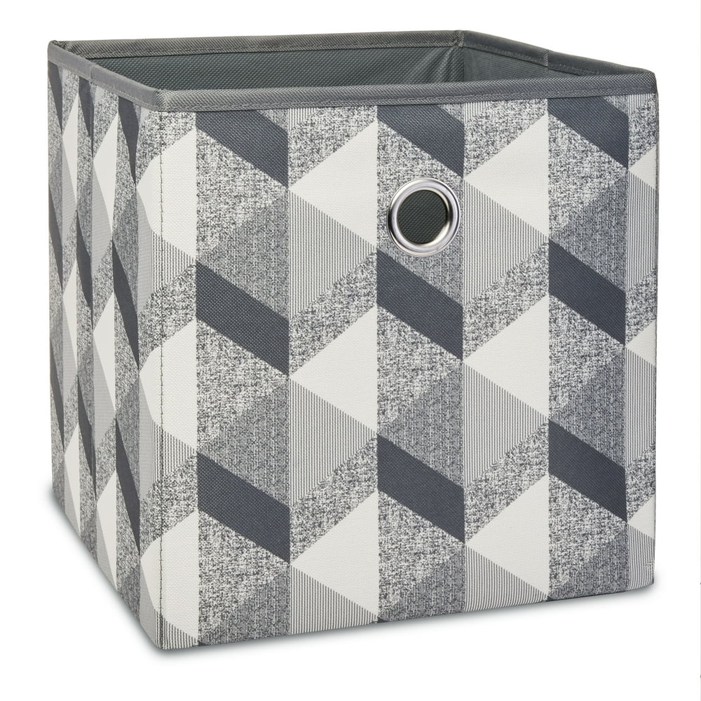 Mainstays Collapsible Fabric Cube Storage Bin (10.5" x 10.5") 3D Geo, Gray