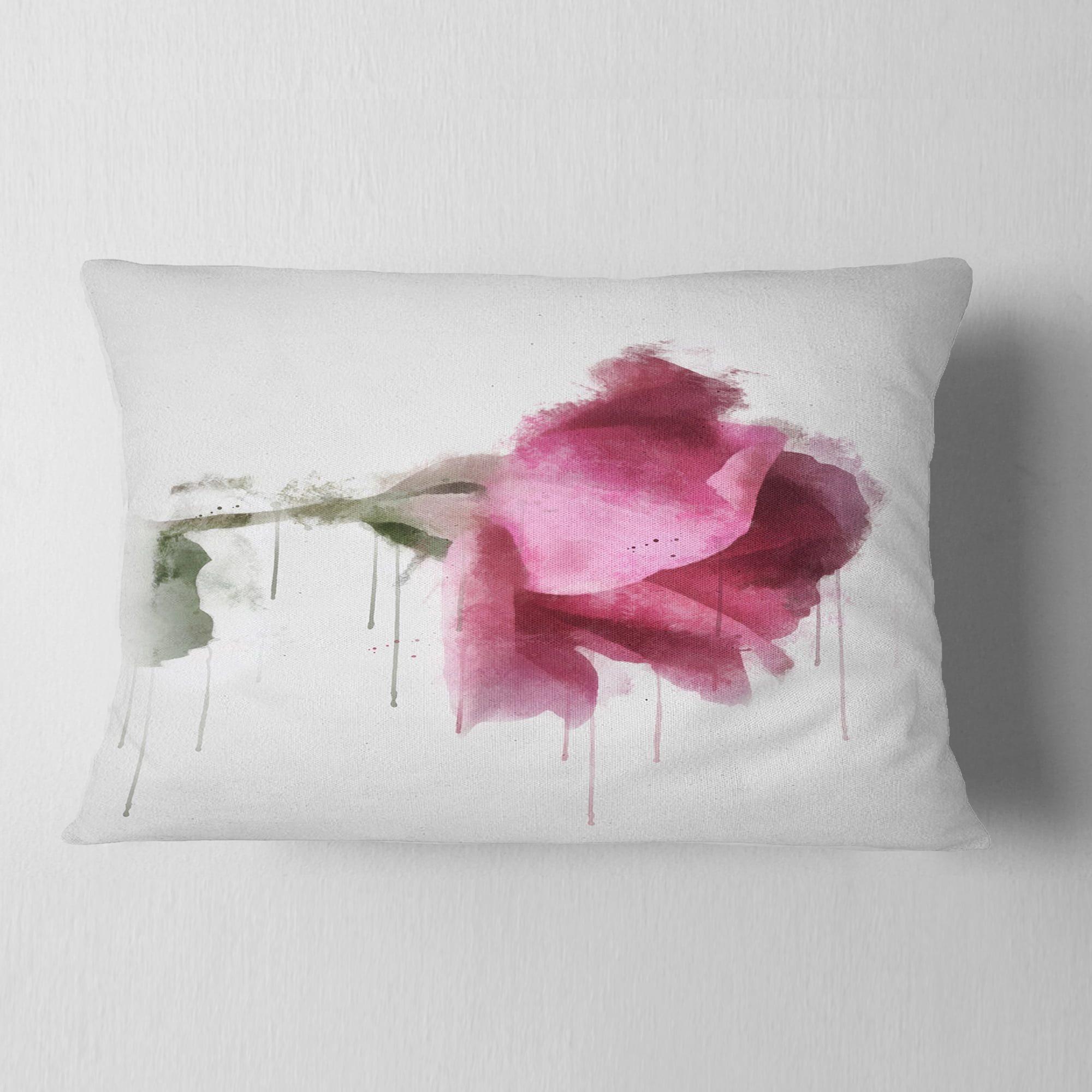 Designart Beautiful Rose Watercolor Drawing - Floral Throw Pillow - 12x20
