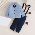 thumbnail image 2 of Coerni Kids Fall Outfit Gentleman Suit Clothes Long Sleeve Standing Collar Striped Shirt + Solid Color Strappy Pants Set, 2 of 4