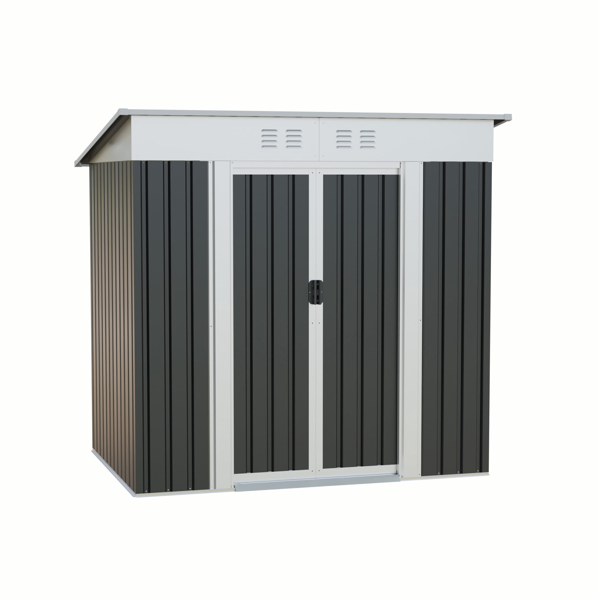 Noble House 6x4 FT Metal Garden Storage Shed, Sloped Roof Outdoor Tool & Bike Organizer House, Dark Grey