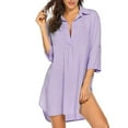 thumbnail image 2 of Women's Long Sleeve Shirts Cotton Linen Button Down Blouses Boho Tunic Tops Purple L, 2 of 8