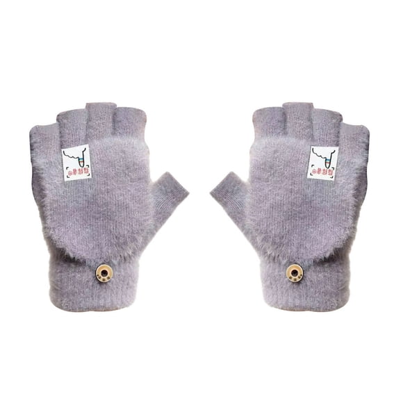 1 Pair Gloves Imitation Mink Soft Thick Warm Finger Hat Knit Cold Resistant Half Finger Touch Screen Elastic Anti-slip Outdoor Cycling Gloves