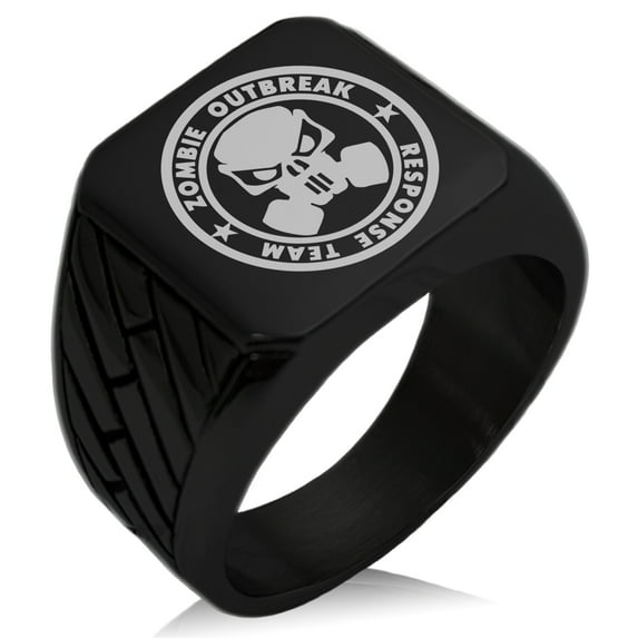 Stainless Steel Bio Zombie Outbreak Response Team Geometric Pattern Biker Style Polished Ring