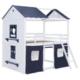 thumbnail image 6 of CHAMPFLAG Twin Over Twin Bunk Bed with Cottage Play Tent, Blue & White House Design, Solid Wood Construction, Space Efficient Loft Bed with Windows, 6 of 10