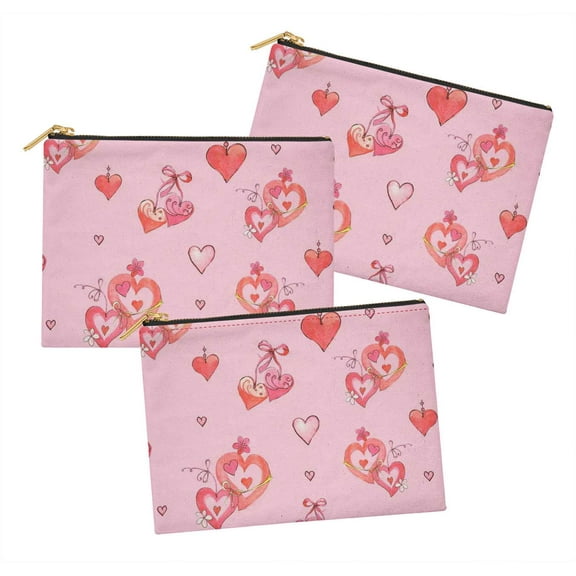 S4Sassy Pink Floral & Heart Multipurpose Cosmetic Pouch Pencil Case Make Up Bag Pack of 3-6 x 8 Inches