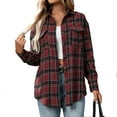 thumbnail image 1 of Womens Plaid Shirt Jacket Long Sleeve Button Down Gingham Cardigan Coat Lightweight Fall Collared Shirts Tops Wine, 2XL, 1 of 7