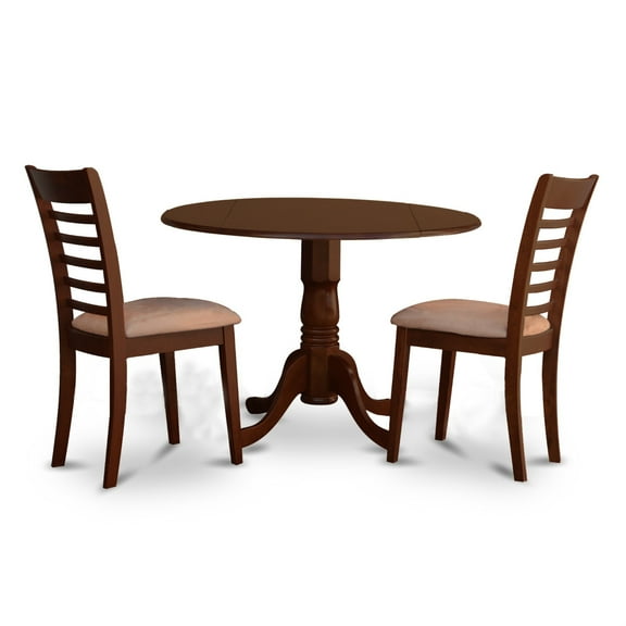 East West Furniture Dublin Dining Set with Ladder Back Fabric Chairs in Mahogany