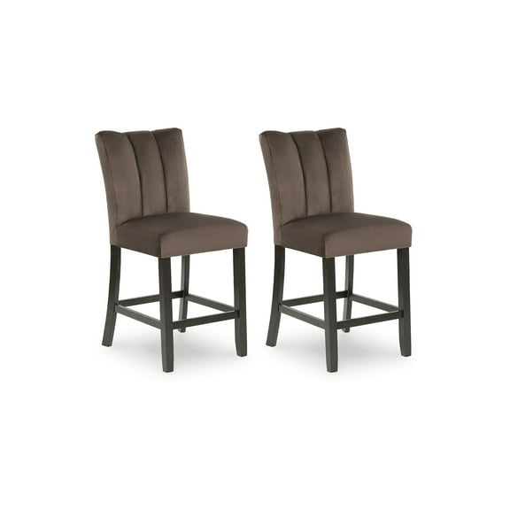 Signature Design by Ashley Zendalia Upholstered Counter Height Bar Stools - Set of 2, Mocha Brown Velvet with Channel Stitching