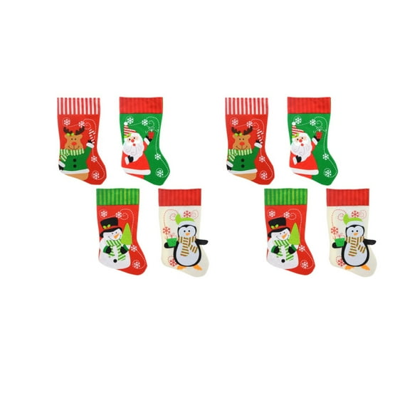 Set of 8 Pack Christmas House Polyester Character Stockings with Striped Cuffs, 18 Inch