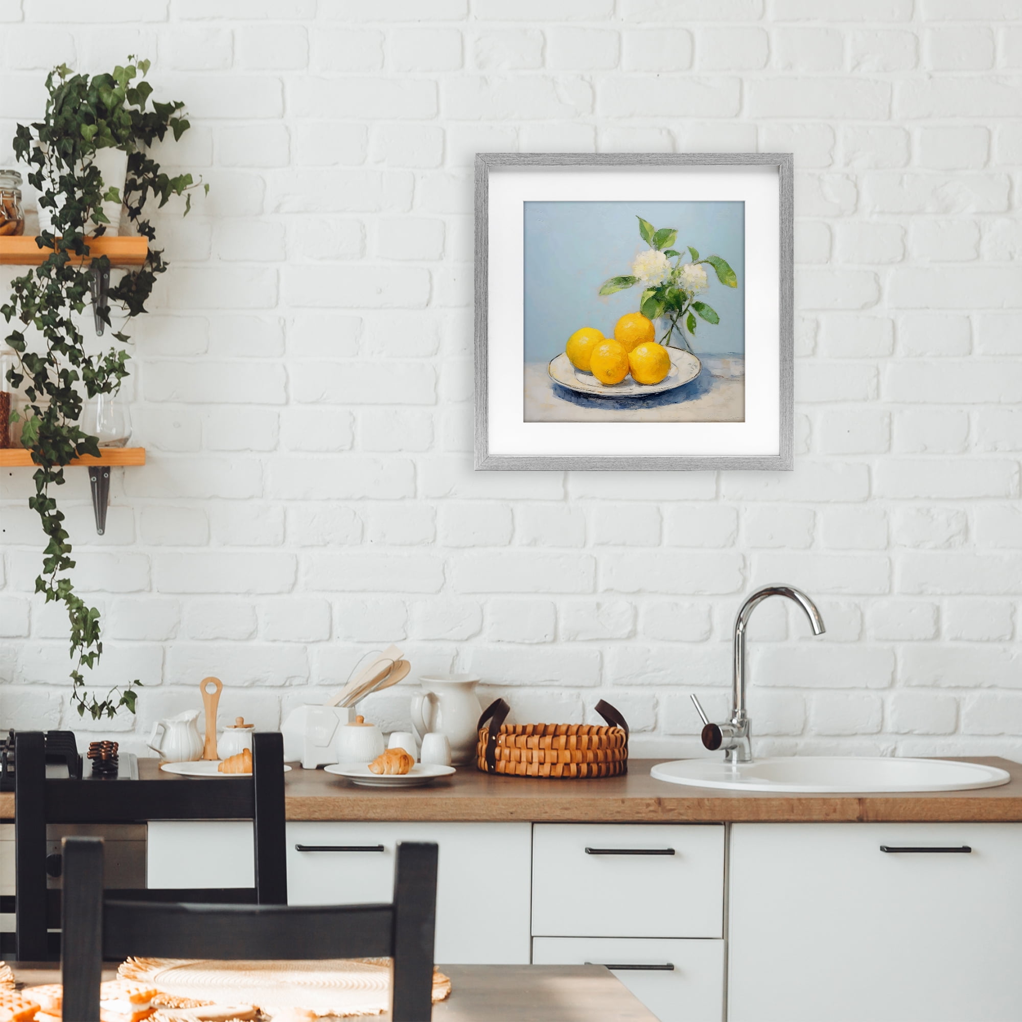 Stupell Industries Vase of Flowers and Lemons Gray Framed Print Under Glass, design by Creative Studio