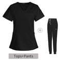 thumbnail image 1 of Traje quirúrgico con escote en V dividido, ropa de hospital para mujeres, ropa de cepillado de manos, ropa de trabajo de enfermera de manga corta elástica con estampado, 1 of 6