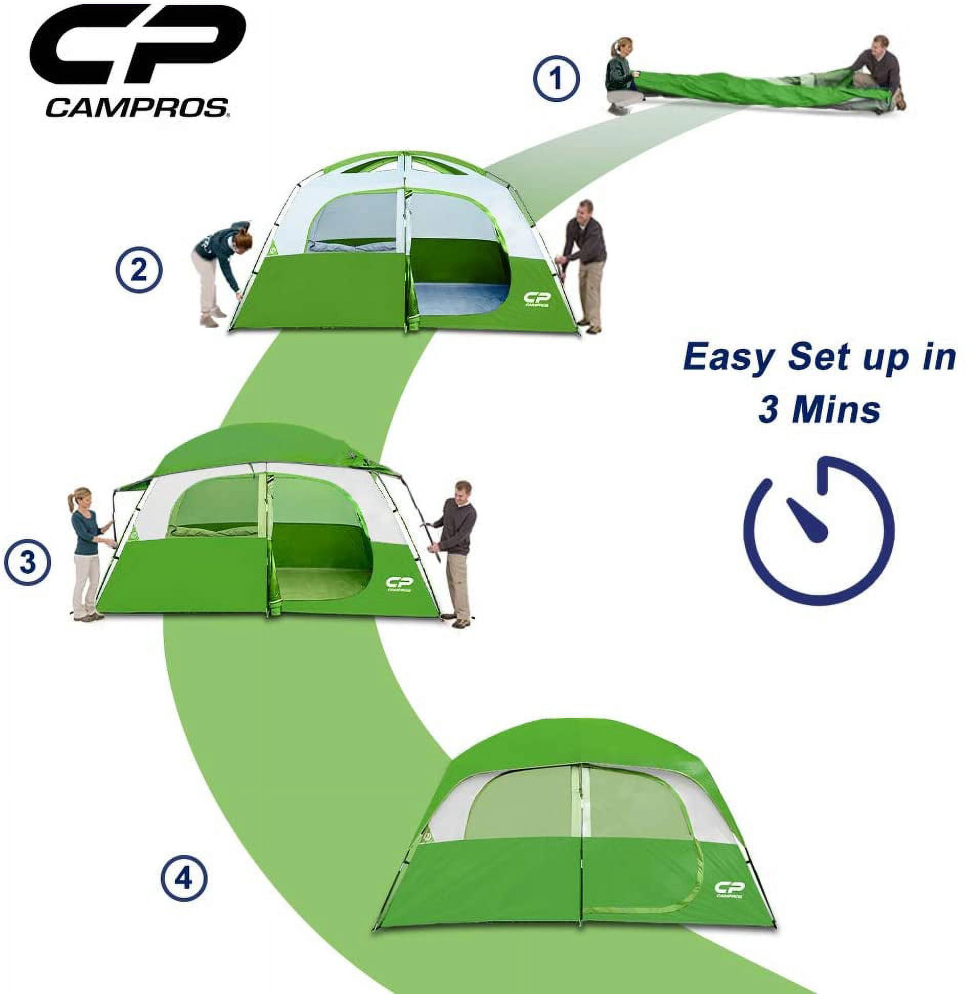 CAMPROS 6 Person Camping Tent Waterproof Windproof Family Tent, Double Layer, Portable with Carry Bag