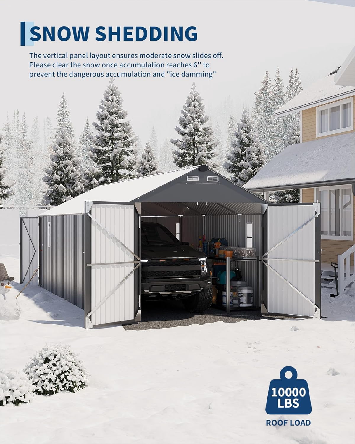 12 ft x 25 ft Enclosed Metal Carport with Vertical Steel Roof, All-Weather Steel Garage Shed with Side Man Door for Sedans & SUVs, Gray Finish