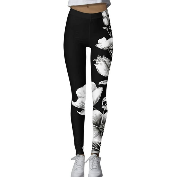 Gibobby Leggings térmicos mujer Pantalones de yoga deportivos de cintura alta ajustados de moda casual para mujer Leggings estampados(Negro,XG)