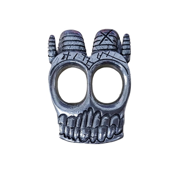 Anillo esqueleto punk vintage de cuerno hecho a mano Anillos góticos de doble vuelta con cuerno Anillos con calavera Hip hop joyería para motociclistas