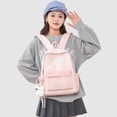 thumbnail image 3 of Cute Aesthetic School Backpack, Spacious Backpack with Pendant, Lightweight Breathable Bookbag for Middle School College (Pink), 3 of 5