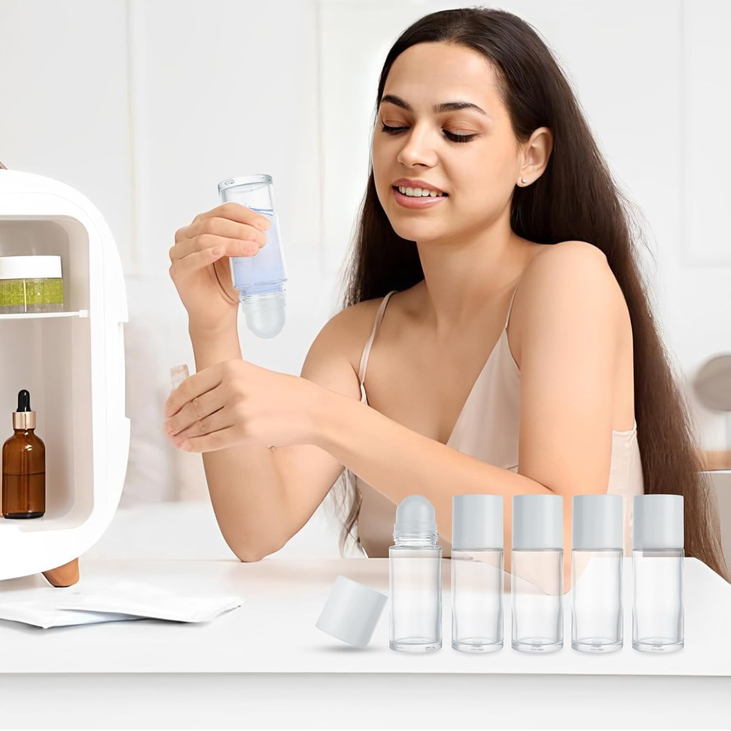 12 PCS Empty Glass Roller Bottles Essential Oils Roller Bottle, Deodorant Roll-On Bottles Refillable DIY Travel Roll on Bottle for Essential Oils, Perfume, Cosmetics （50ml）