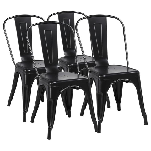 Metal Dining Chairs Set of 4, Stackable Bistro Chairs with Back, Black Indoor/Outdoor