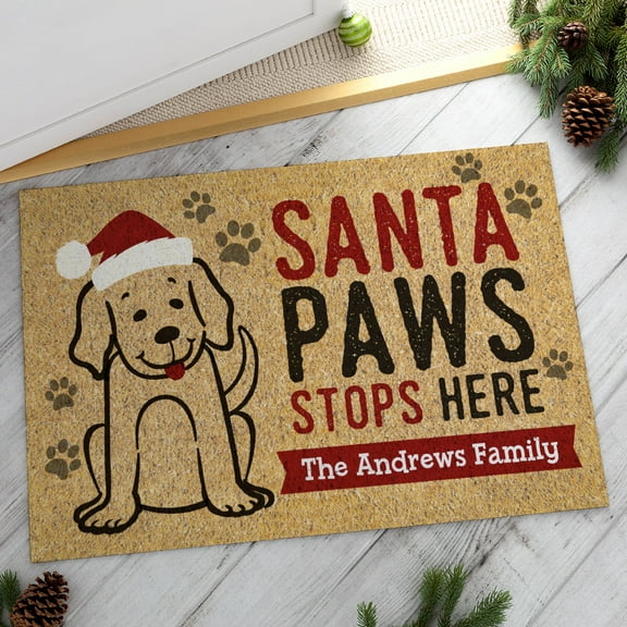 Santa Paws Stops Here Personalized Doormat