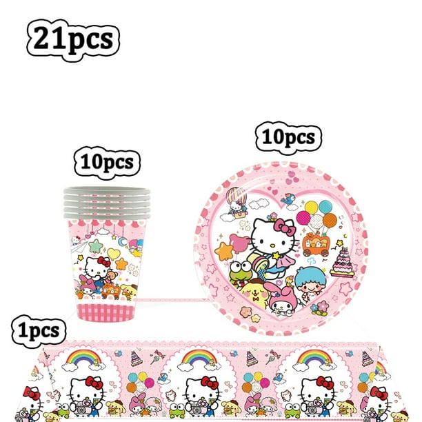 Decoraciones de fiesta de Hello Kitty para niñas, vasos, platos, fiesta familiar de Año Nuevo, globos de gatito rosa, favores de Baby Shower, suministros de cumpleaños