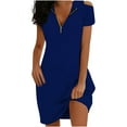thumbnail image 2 of Cagogo Women's Summer Spring Midi Swing Tshirt Dresses Under $10 Casual Short Sleeve Zip Up V Neck Beach Dresses Cold Shoulder Flowy Hide Belly Cocktail Dresses, 2 of 6