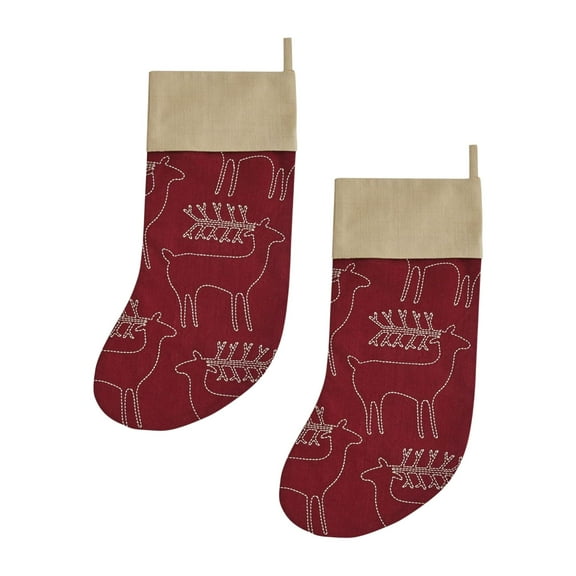 Park Designs Joyful Deer Embroidered Stocking Set of 2