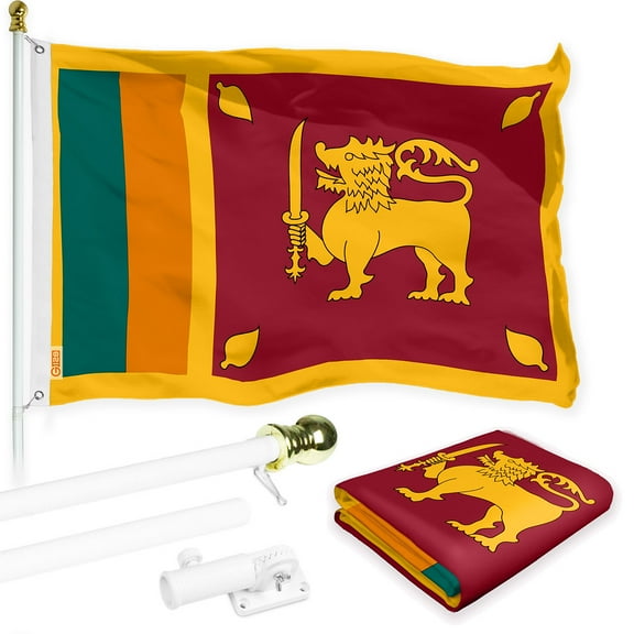 G128 Combo Pack: 6 Ft Tangle Free Spinning Flagpole (White) & Sri Lanka Flag 3x5 Ft Printed 150D Polyester, Brass Grommets (Flag Included) Aluminum Flag Pole