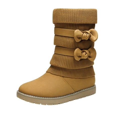 

Dream Pairs Kids Girls Fashion Winter Snow Boots Bow-Knot Faux Fur Lined Outdoor Mid Calf Boots Klove Camel Size 8