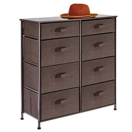 Organizer Unit for Bedroom Sturdy Steel Frame mDesign Vertical Furniture Storage Tower Gray Entryway Clear Front Windows Closets Hallway 4 Drawers Easy Pull Fabric Bins
