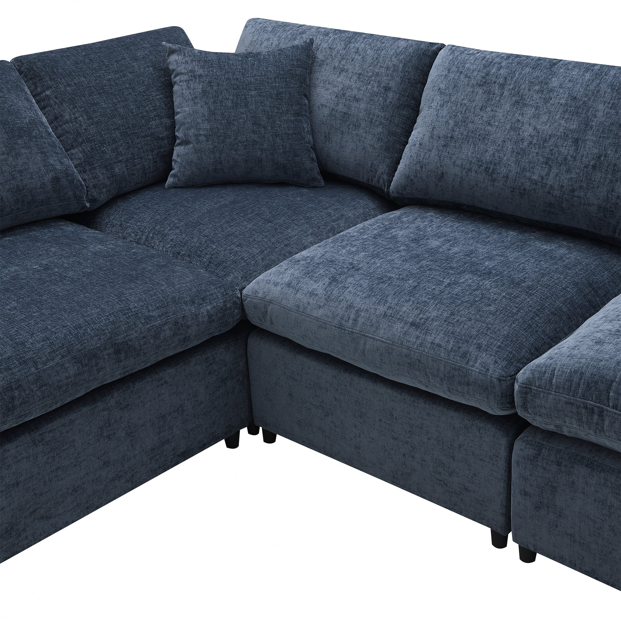 MAYEERTY 130x65" Modern Modular Cloud Sofa Bed - 6-Seat Chenille U-Shaped Sleeper with Ottoman, Free Combination for Living Room/Apartment, 3 Colors