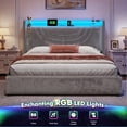 thumbnail image 2 of EnHomee Queen Size Lift up Hydraulic Platform Storage Bed Frame with LED Light &Charge Station,Gray, 2 of 8