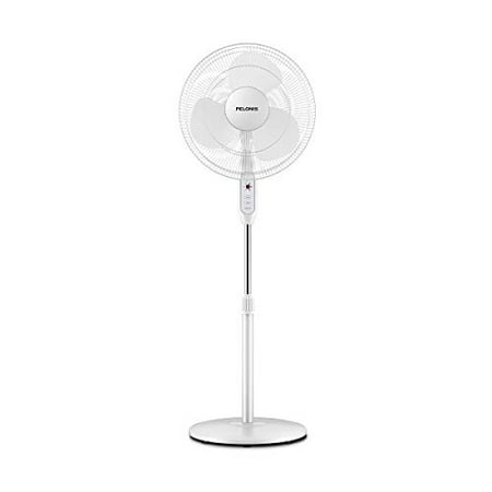PELONIS 2021 16'' Pedestal Remote Control Oscillating Stand Up Fan 7-Hour Timer, 3-Speed and Adjustable Height, PFS40A4BWW, 16-inch AC Motor, White