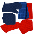 thumbnail image 6 of Kitchen Towels, 8 Pack Blue & Red - Kitchen Towel Set - 2 Kitchen Towels, 4 Pot holders, 2 Oven Mitt, 6 of 6