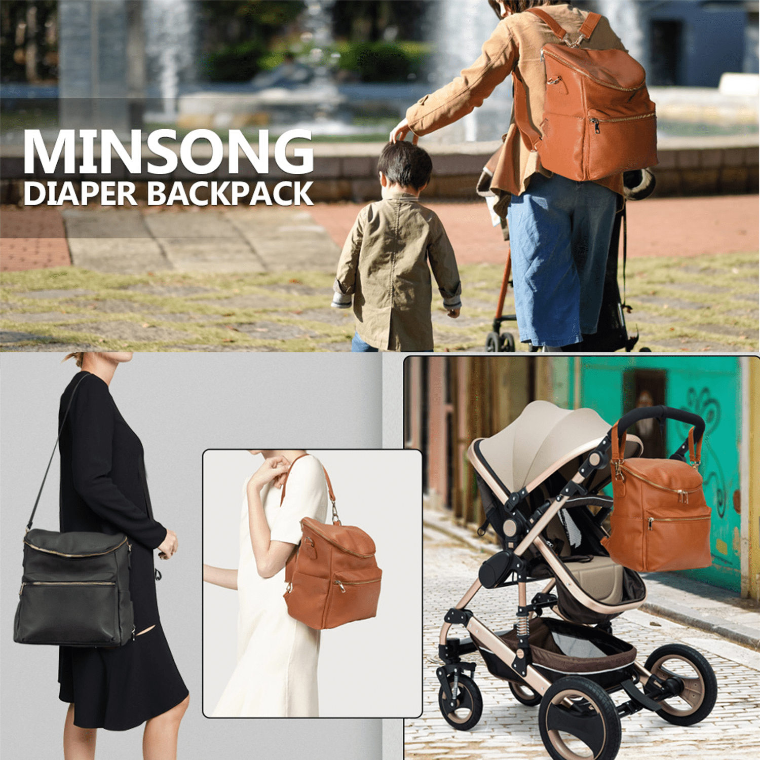 【BAON】Mumoi Buckle Cotton Backpack Amazon.com: Minsong Diaper Bag Backpack, Waterproof Leather