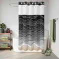 thumbnail image 6 of No Hook Shower Curtain with Built-in Rings - Black Gray Beach Coastal Washable Waterproof Fabric Bathroom Curtains for Hotel,Rentals, Stall 36 X 72 Inch , Abstract Ocean Waves Pattern, 6 of 9