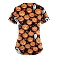 thumbnail image 3 of Camiseta de manga corta con cuello en V y temática de Halloween para mujer: estampado espeluznante de calabaza y telaraña, 3 of 3
