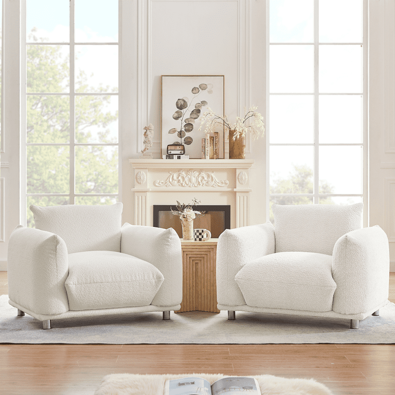 Hison Oversized Arm Chair for Living Room with Metal Legs White
