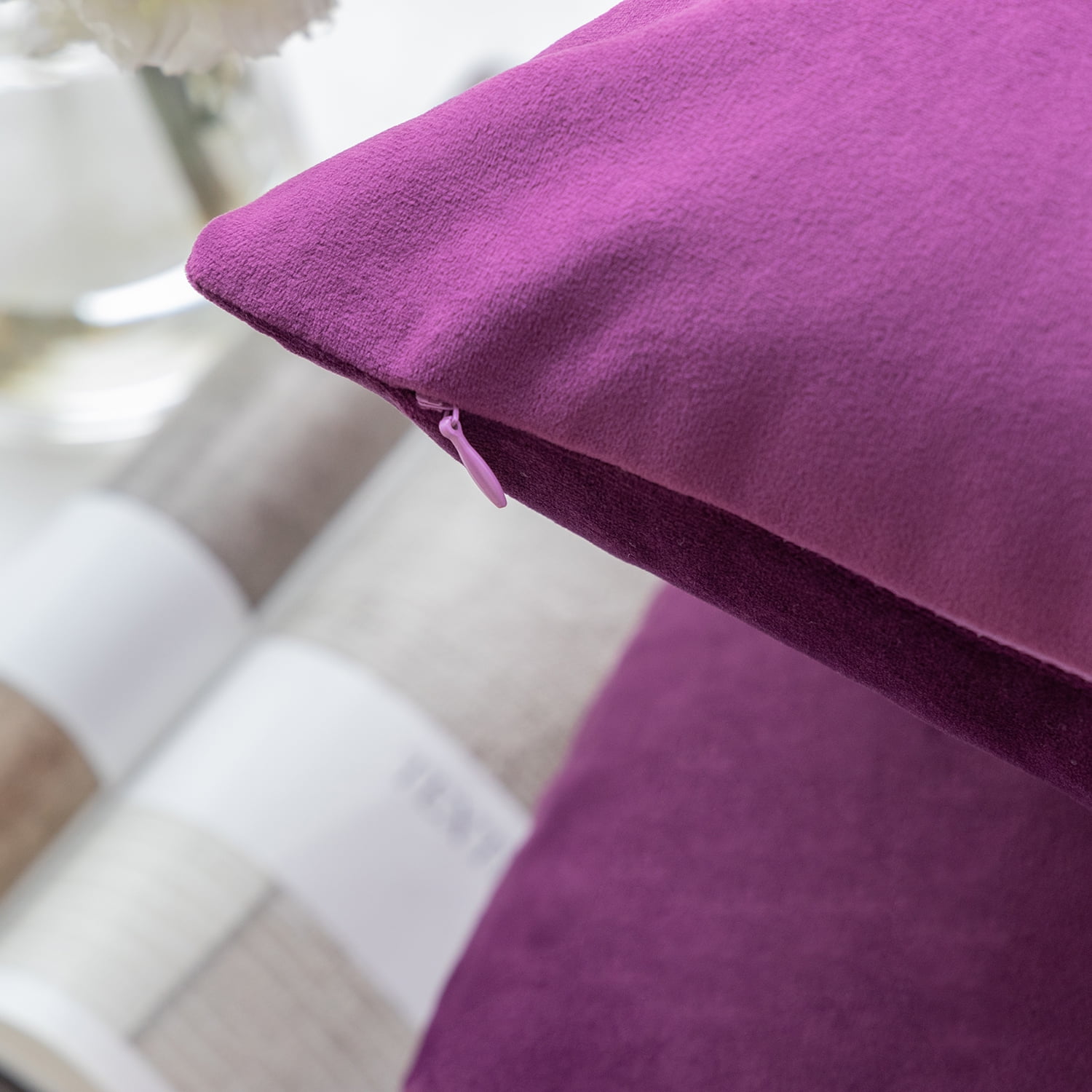 Phantoscope Soft Silky Velvet Series Decorative Throw Pillow, 18" x 18", Dark Purple, 1 Pack