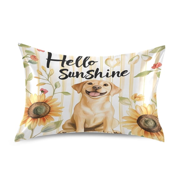 Dailycode Satin Pillow Case Standard Silk Pillow Cover for Hair and Skin Envelope Closure Hello Sunflower Dog 20"x26"