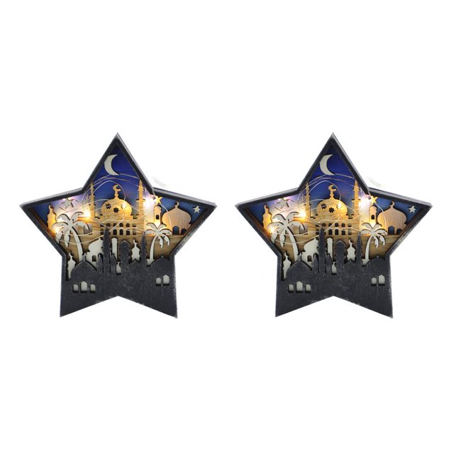 Injueey Decoraciones Artesanías hechas a mano Eid Mubarak Castillo islámico Elementos de estrella Tallado en capas Adorno de escritorio JM00562 con luz JM00562avec lumière 2piezas Injueey CBP226654